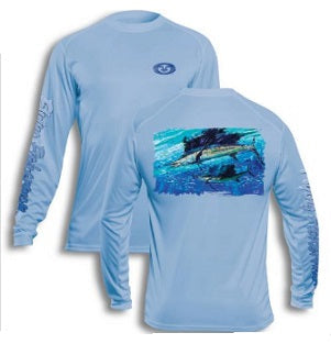 Flying Fisherman Performance Tee Sailfish Blue Mist Medium